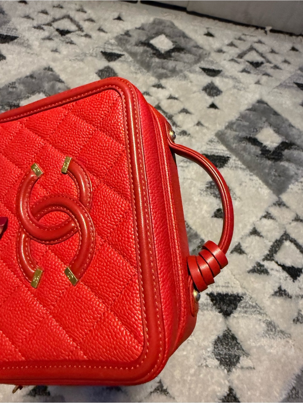 CHANEL Red Quilted Vanity Crossbody with Top Handle - Picture 7 of 14